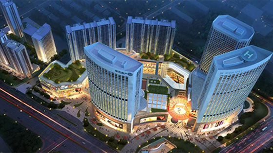 99499威尼斯电梯229台全球同步产品助力华元欢喜城构建清静高效客流解决方案
